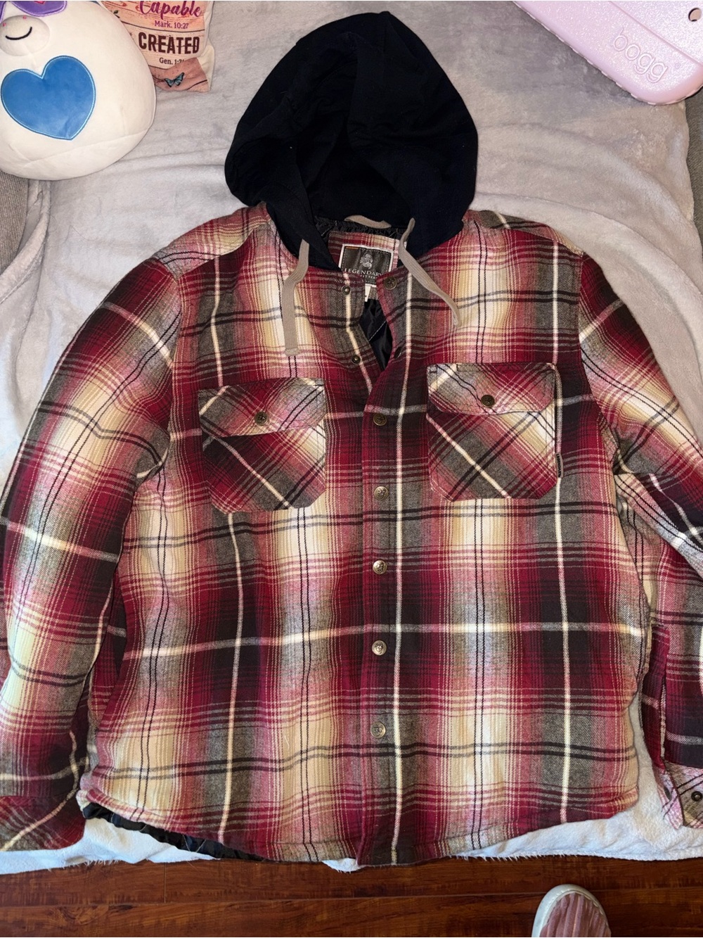 Hooded Red Plaid Varsity Jacket - Women's Casual Layered Coat